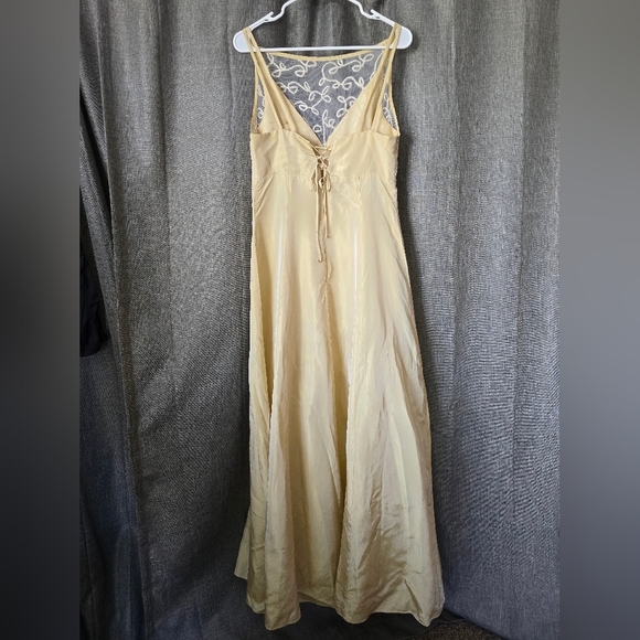 Vtg Y2k Scene Gold Sheer Top Square Neck Prom Dress Gown Size 9/10 - Picture 3 of 7